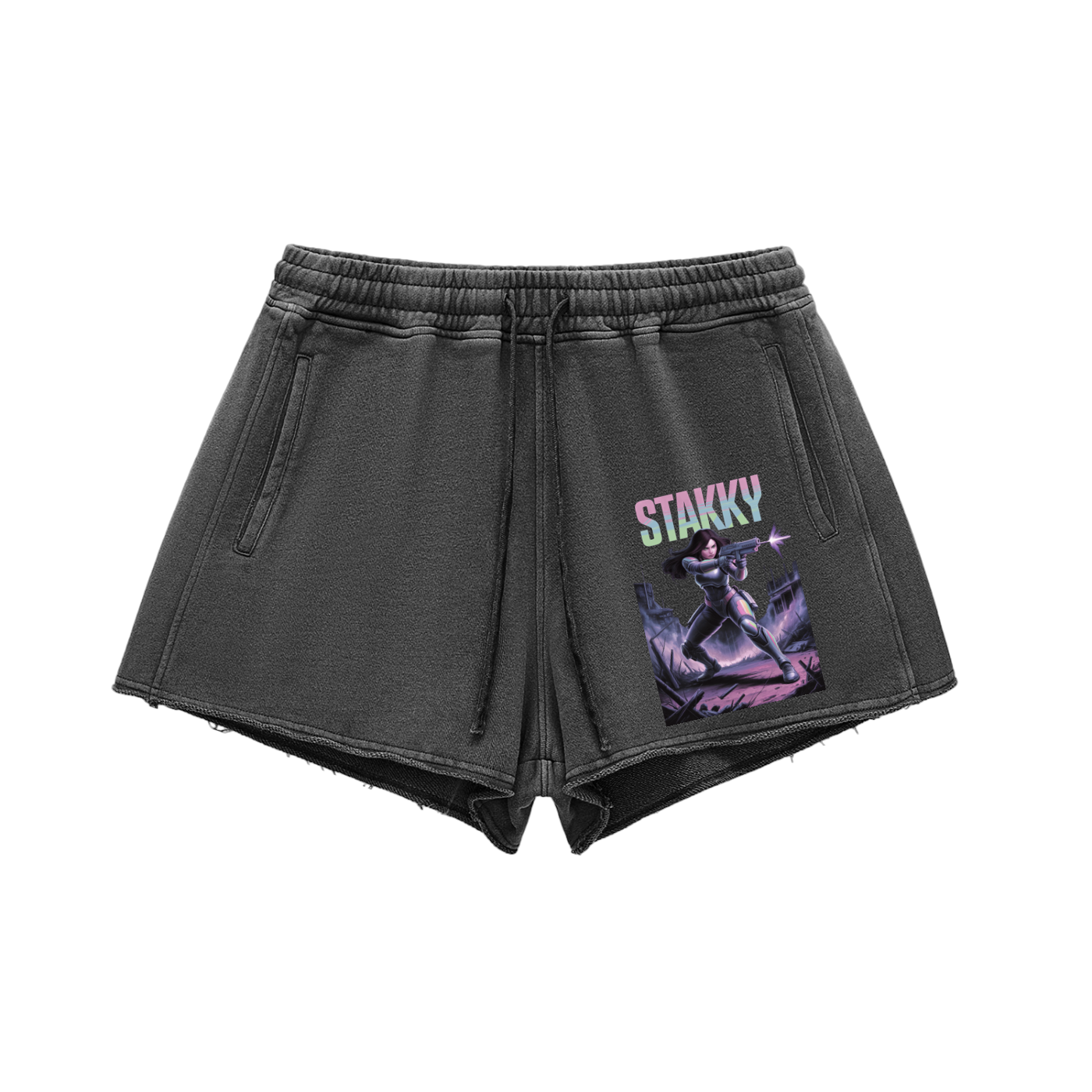 Stakky Season 2 Washed Raw Edge Drawstring Shorts