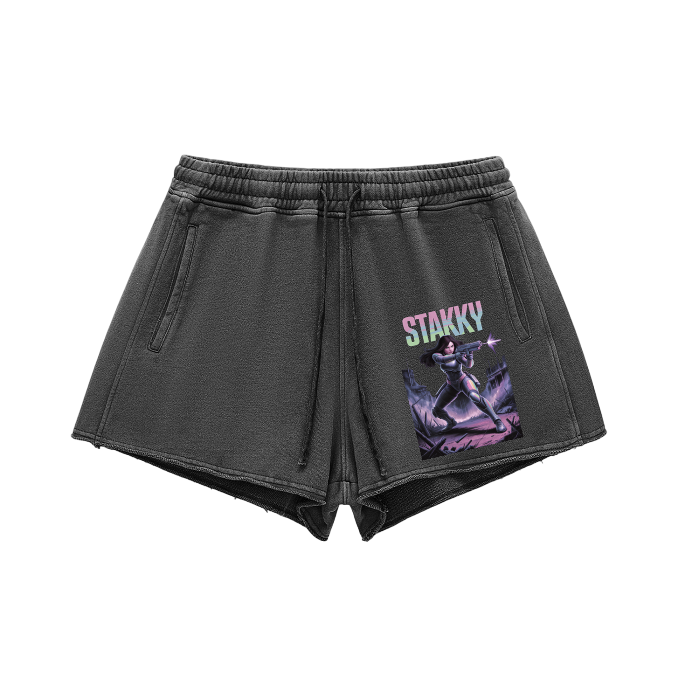 Stakky Season 2 Washed Raw Edge Drawstring Shorts