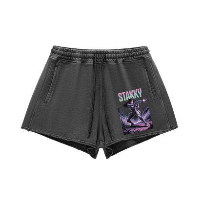 Stakky Season 2 Washed Raw Edge Drawstring Shorts