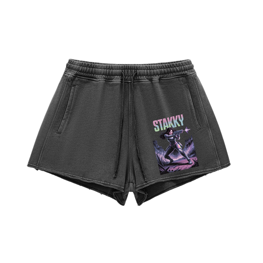 Stakky Season 2 Washed Raw Edge Drawstring Shorts