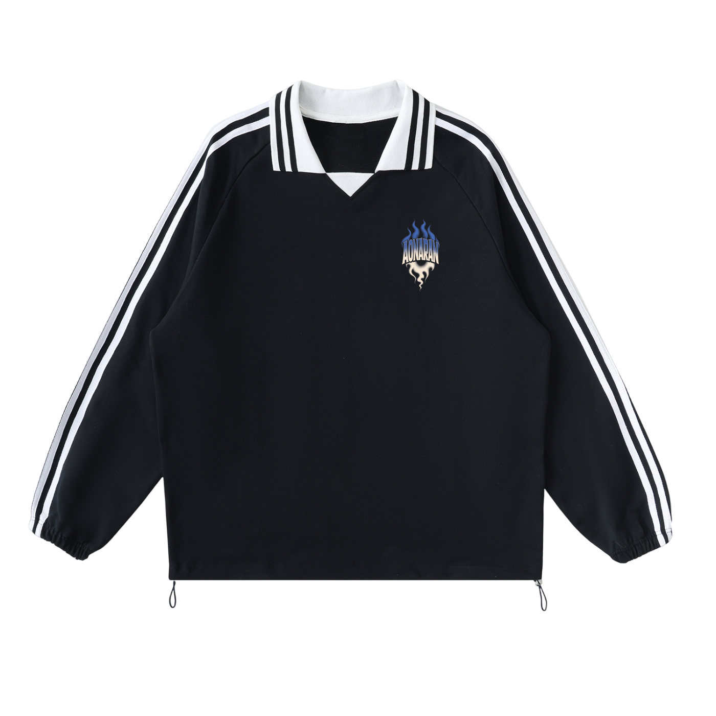 Aonaran Varsity Contrast Striped Lapel Collar Sweatshirt