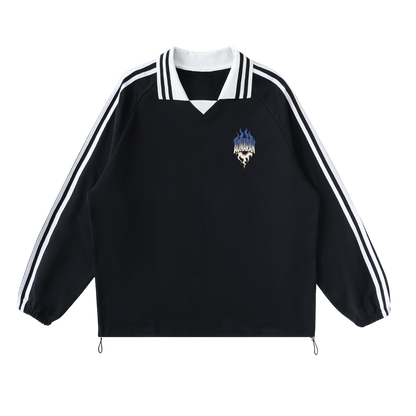Aonaran Varsity Contrast Striped Lapel Collar Sweatshirt