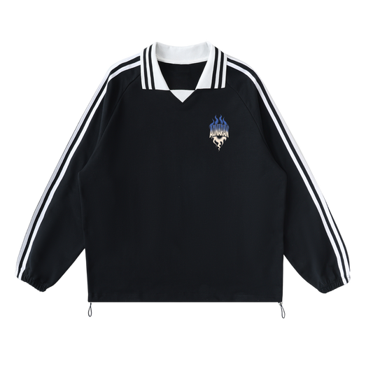 Aonaran Varsity Contrast Striped Lapel Collar Sweatshirt