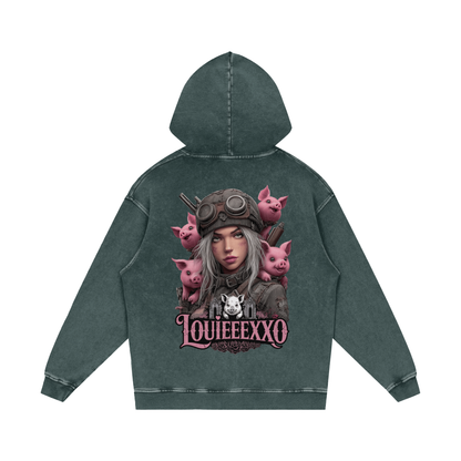 Louieeexxo Snow Washed Loose Cotton Hoodie