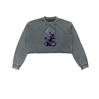 BaddieBreezy Snow Washed Raw Edge Cropped Sweatshirt