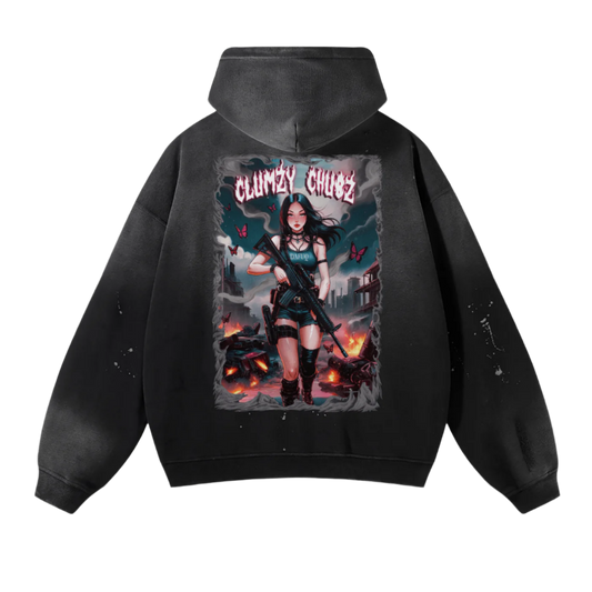 Clumzy Chubz Vintage Wash Frayed Fleece Hoodie