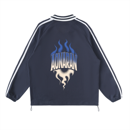 Aonaran Varsity Contrast Striped Lapel Collar Sweatshirt