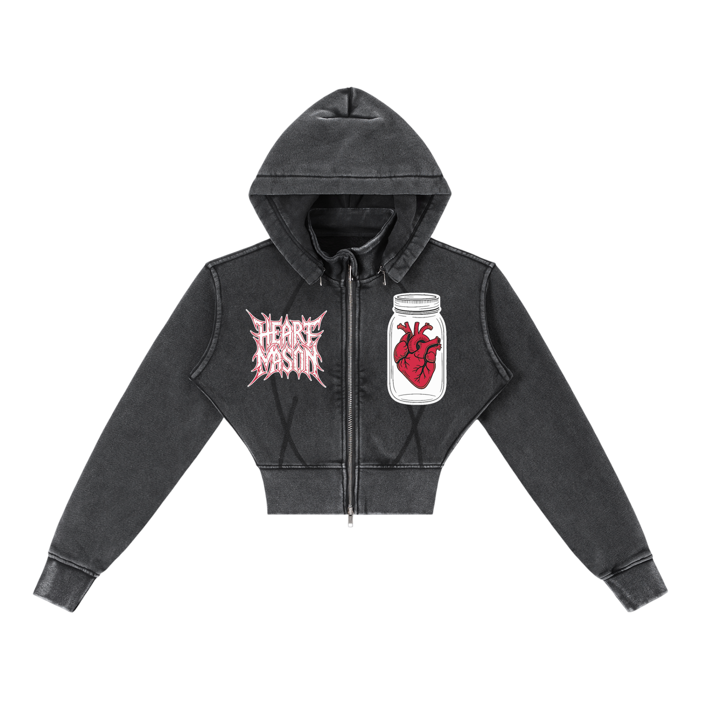 Heart Mason Vintage Washed Cropped Fleece Hoodie