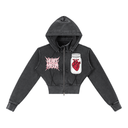 Heart Mason Vintage Washed Cropped Fleece Hoodie