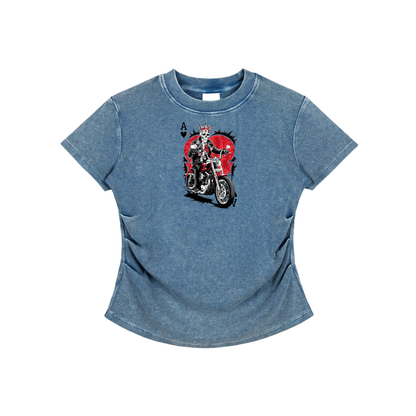 Aonaran Ace Vintaged-Wash Bodycon Cotton T-Shirt