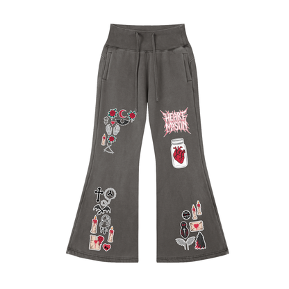 Heart Mason Vintage Washed Flared Fleece Pants