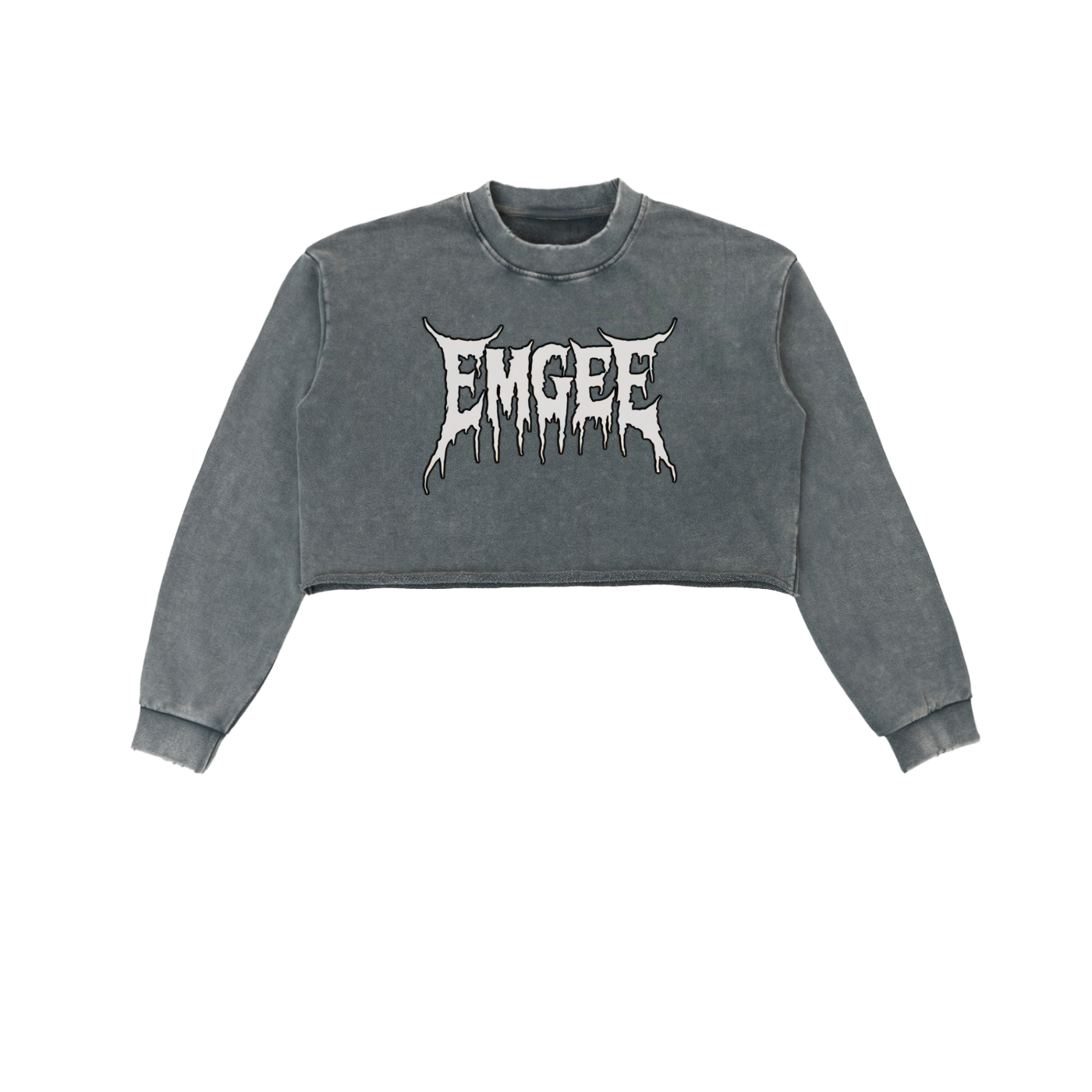EMGEE Snow Washed Raw Edge Cropped Sweatshirt