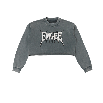 EMGEE Snow Washed Raw Edge Cropped Sweatshirt