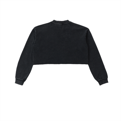QueenSteph Snow Washed Raw Edge Cropped Sweatshirt