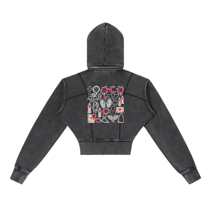 Heart Mason Vintage Washed Cropped Fleece Hoodie