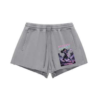 Stakky Season 2 Washed Raw Edge Drawstring Shorts