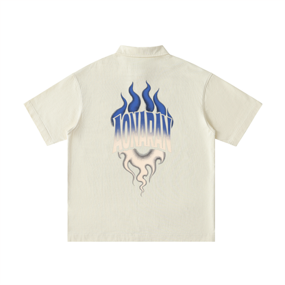 Aonaran Varsity Loose Cotton Short-Sleeve Polo Shirt