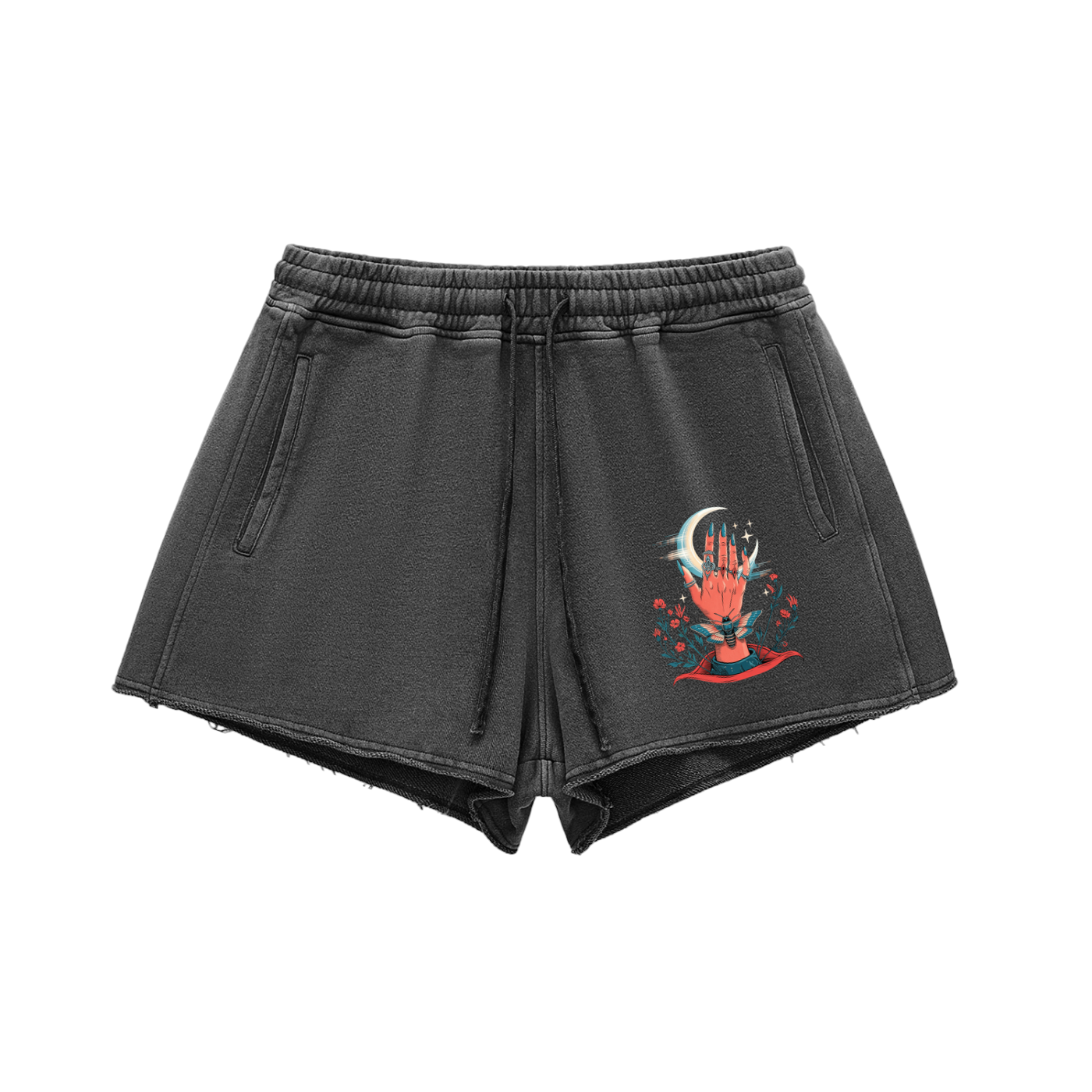 Aonaran 1 OFF Snow Washed Raw Edge Drawstring Shorts