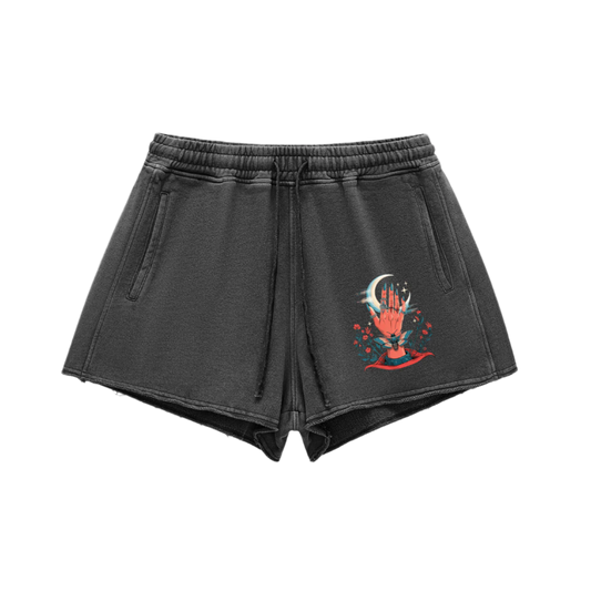 Aonaran 1 OFF Snow Washed Raw Edge Drawstring Shorts