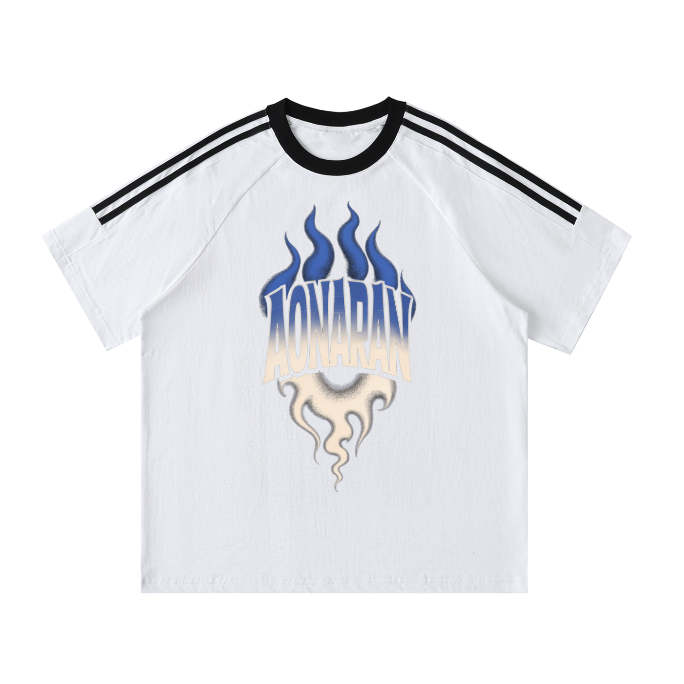 Aonaran Varsity Contrast Tape Crewneck Cotton T-Shirt