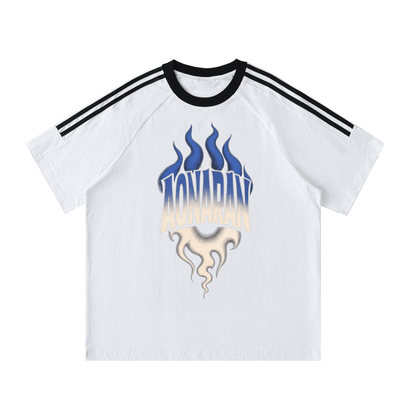 Aonaran Varsity Contrast Tape Crewneck Cotton T-Shirt