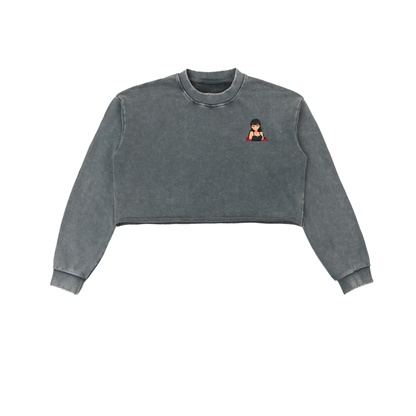 Heyitzmiks Snow Washed Raw Edge Cropped Sweatshirt