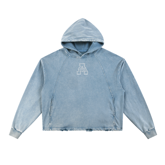 Aonaran Angelic Frost Vintage Washed Frayed-Hem Hoodie