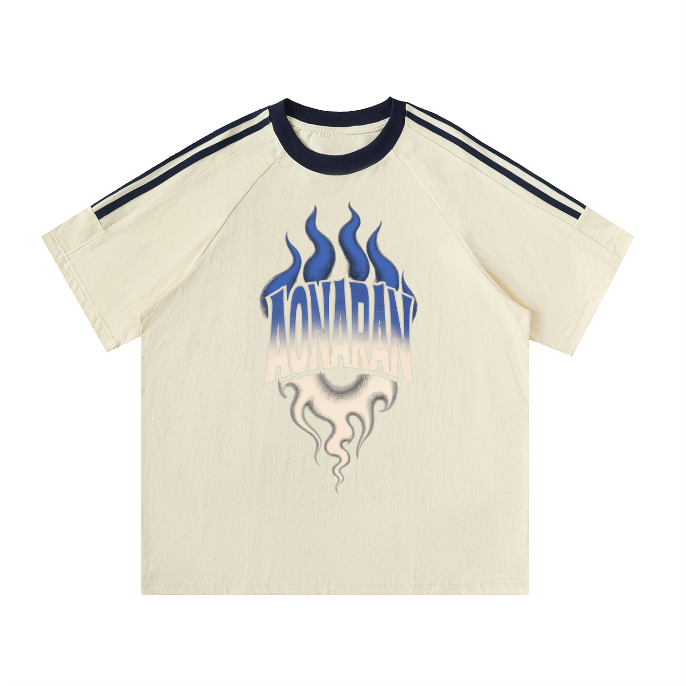 Aonaran Varsity Contrast Tape Crewneck Cotton T-Shirt