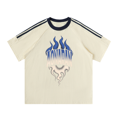 Aonaran Varsity Contrast Tape Crewneck Cotton T-Shirt