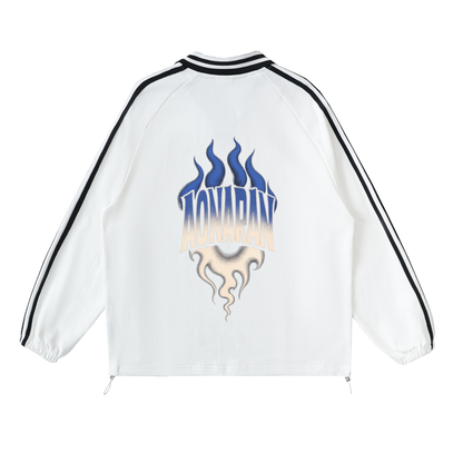 Aonaran Varsity Contrast Striped Lapel Collar Sweatshirt