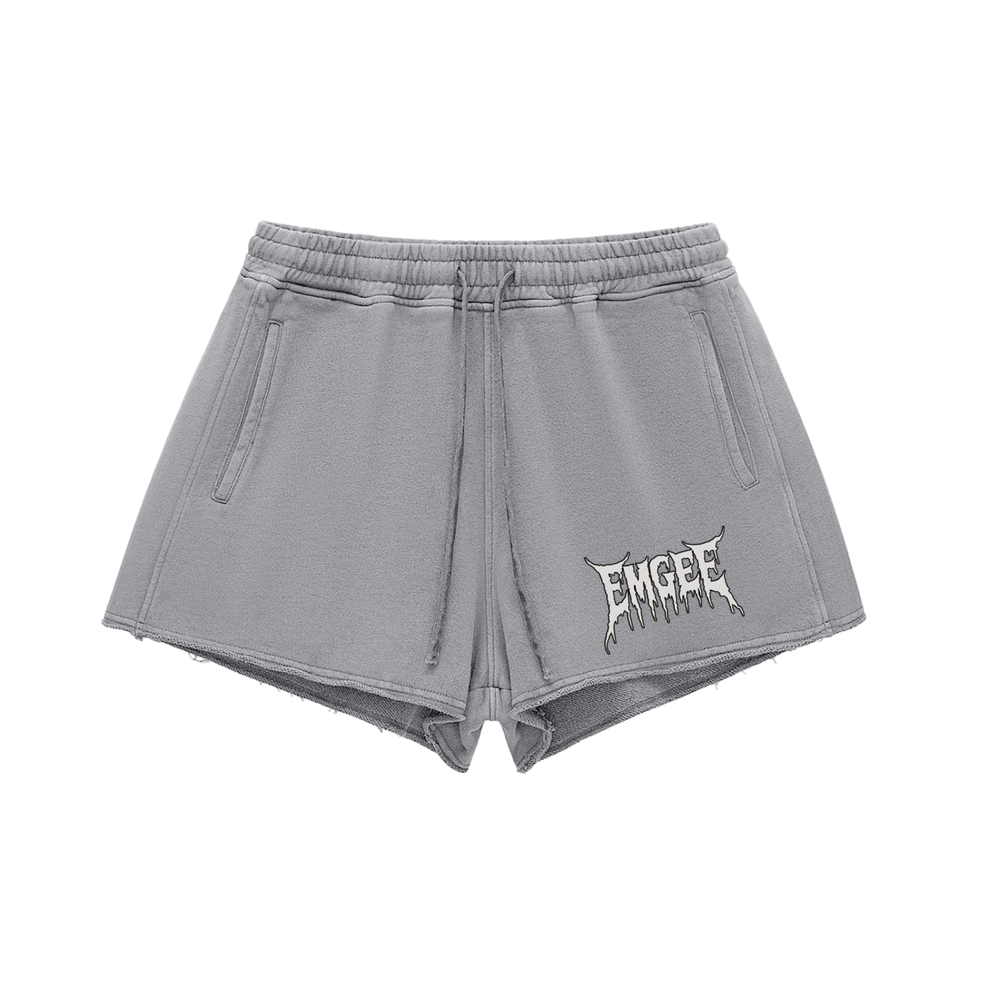 EMGEE Snow Washed Raw Edge Drawstring Shorts