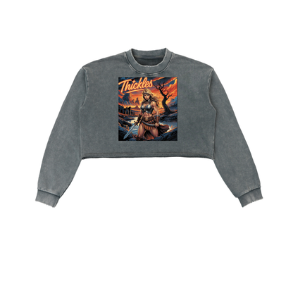 Thickles Snow Washed Raw Edge Cropped Sweatshirt