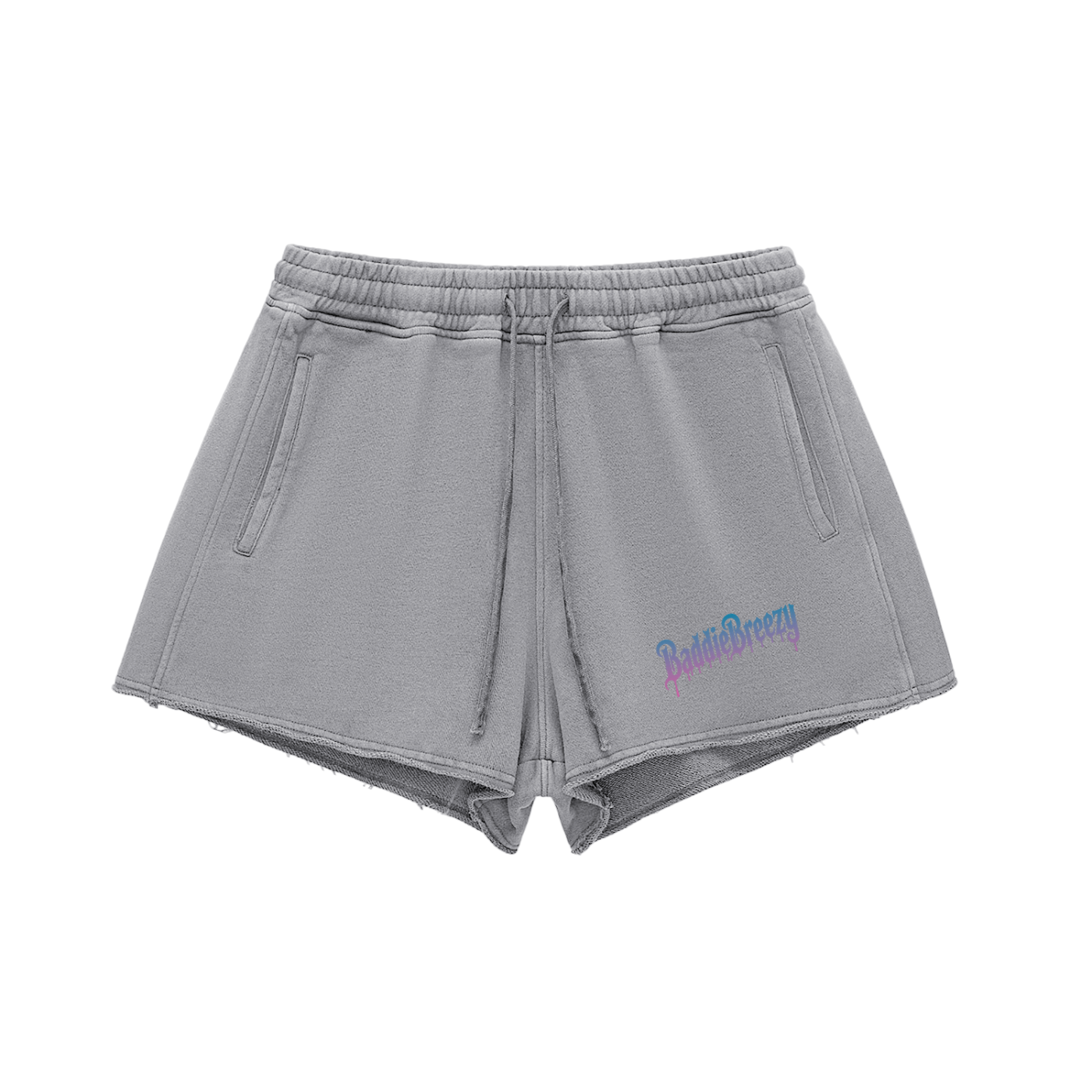 BaddieBreezy Snow Washed Raw Edge Drawstring Shorts