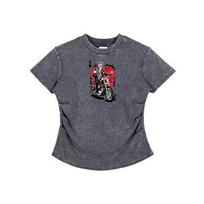 Aonaran Ace Vintaged-Wash Bodycon Cotton T-Shirt