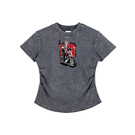 Aonaran Ace Vintaged-Wash Bodycon Cotton T-Shirt