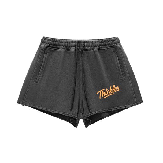 Thickles Snow Washed Raw Edge Drawstring Shorts