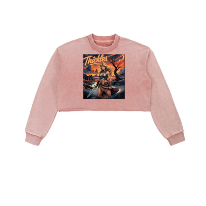 Thickles Snow Washed Raw Edge Cropped Sweatshirt