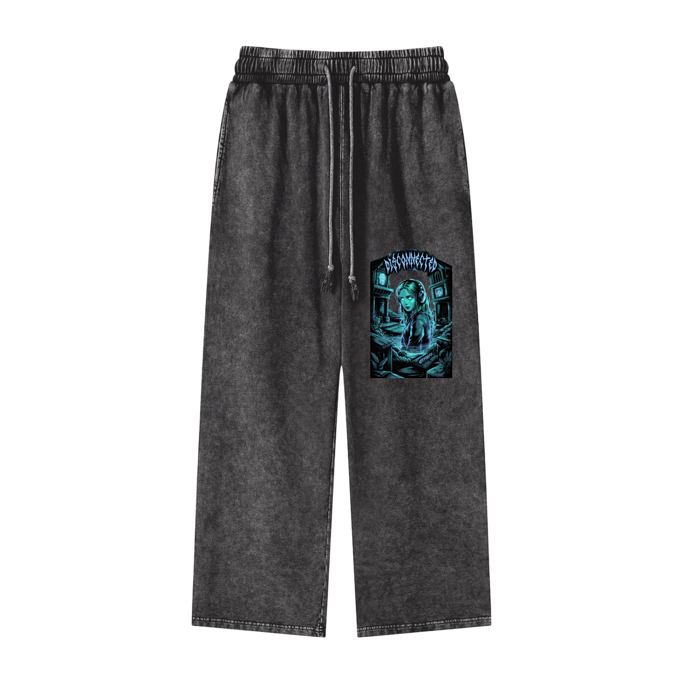 Disconnected Acid Wash Straight Leg Pants