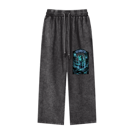 Disconnected Acid Wash Straight Leg Pants