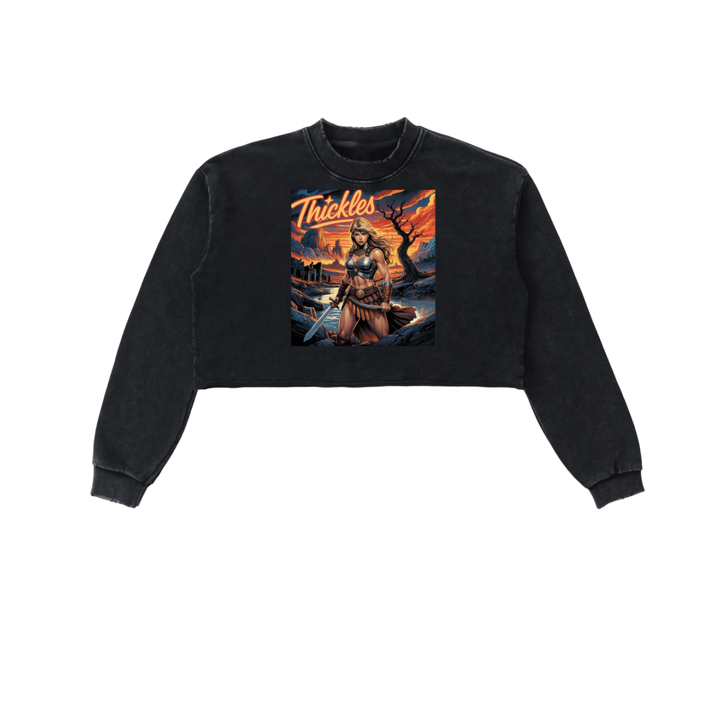 Thickles Snow Washed Raw Edge Cropped Sweatshirt