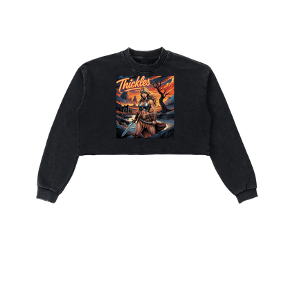 Thickles Snow Washed Raw Edge Cropped Sweatshirt