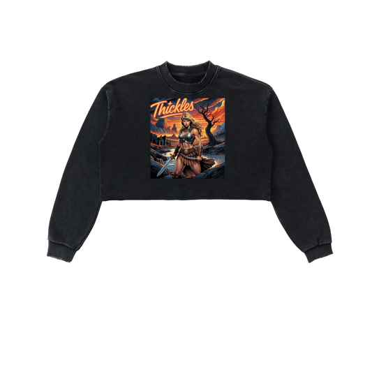 Thickles Snow Washed Raw Edge Cropped Sweatshirt