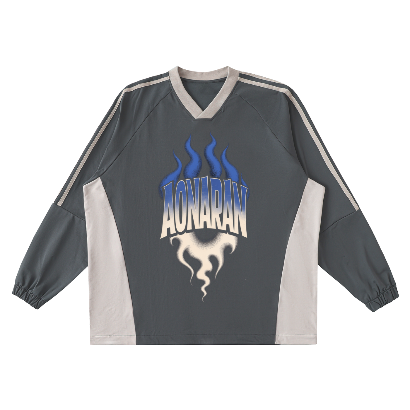 Aonaran Varsity Color-Block V-Neck Long-Sleeve T-Shirt