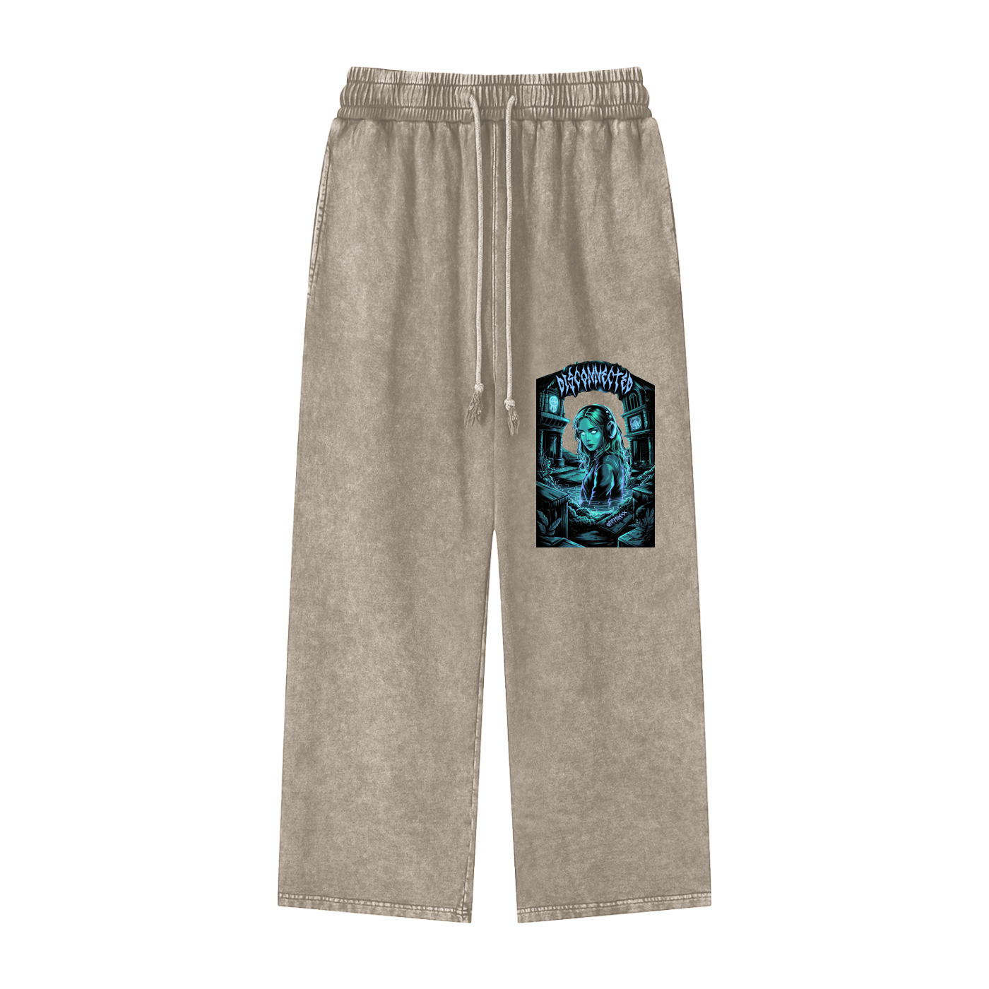 Disconnected Acid Wash Straight Leg Pants