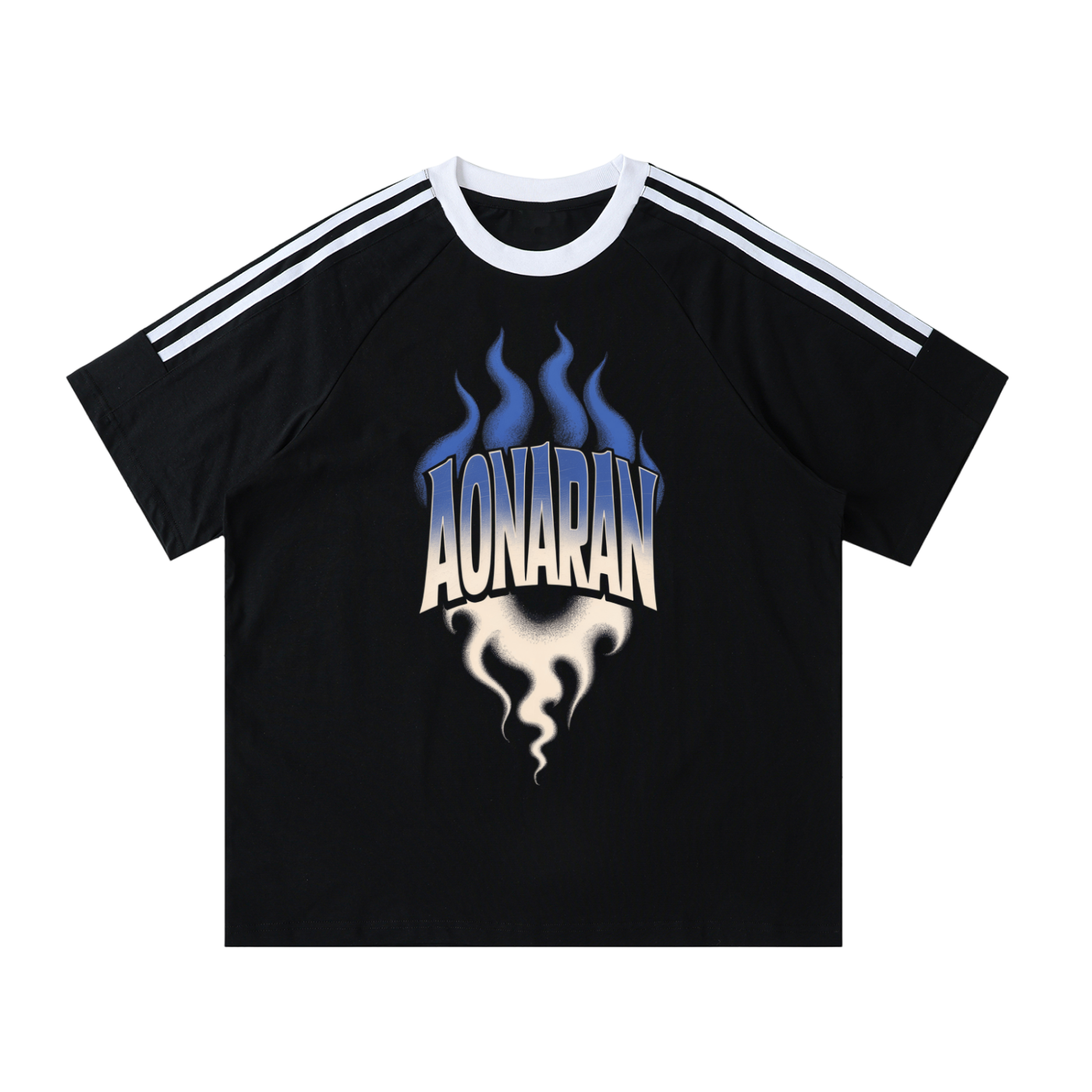 Aonaran Varsity Contrast Tape Crewneck Cotton T-Shirt