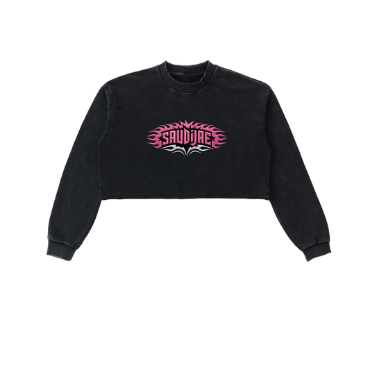 SaudiJae Snow Washed Raw Edge Cropped Sweatshirt