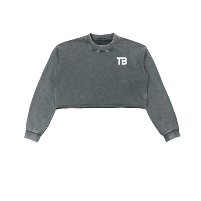 ThunderBuddies Snow Washed Raw Edge Cropped Sweatshirt