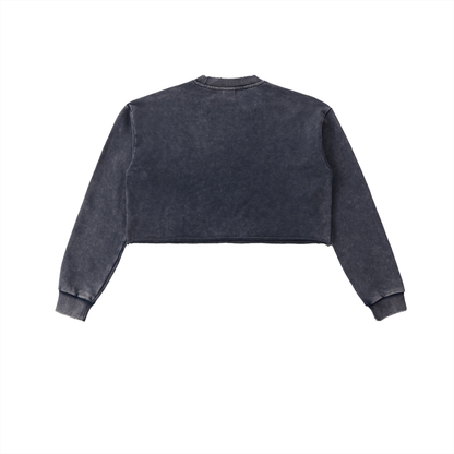 EMGEE Snow Washed Raw Edge Cropped Sweatshirt