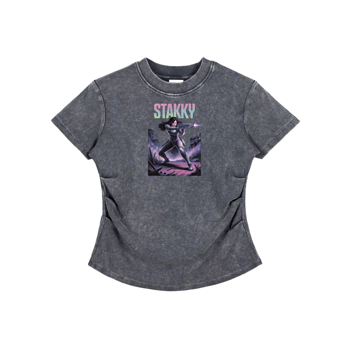 Stakky Season 2 Vintaged-Wash Bodycon Cotton T-Shirt