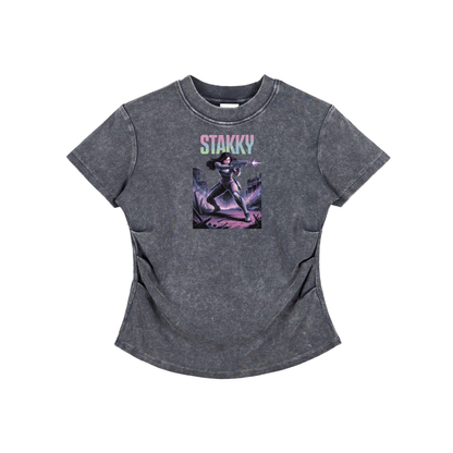 Stakky Season 2 Vintaged-Wash Bodycon Cotton T-Shirt